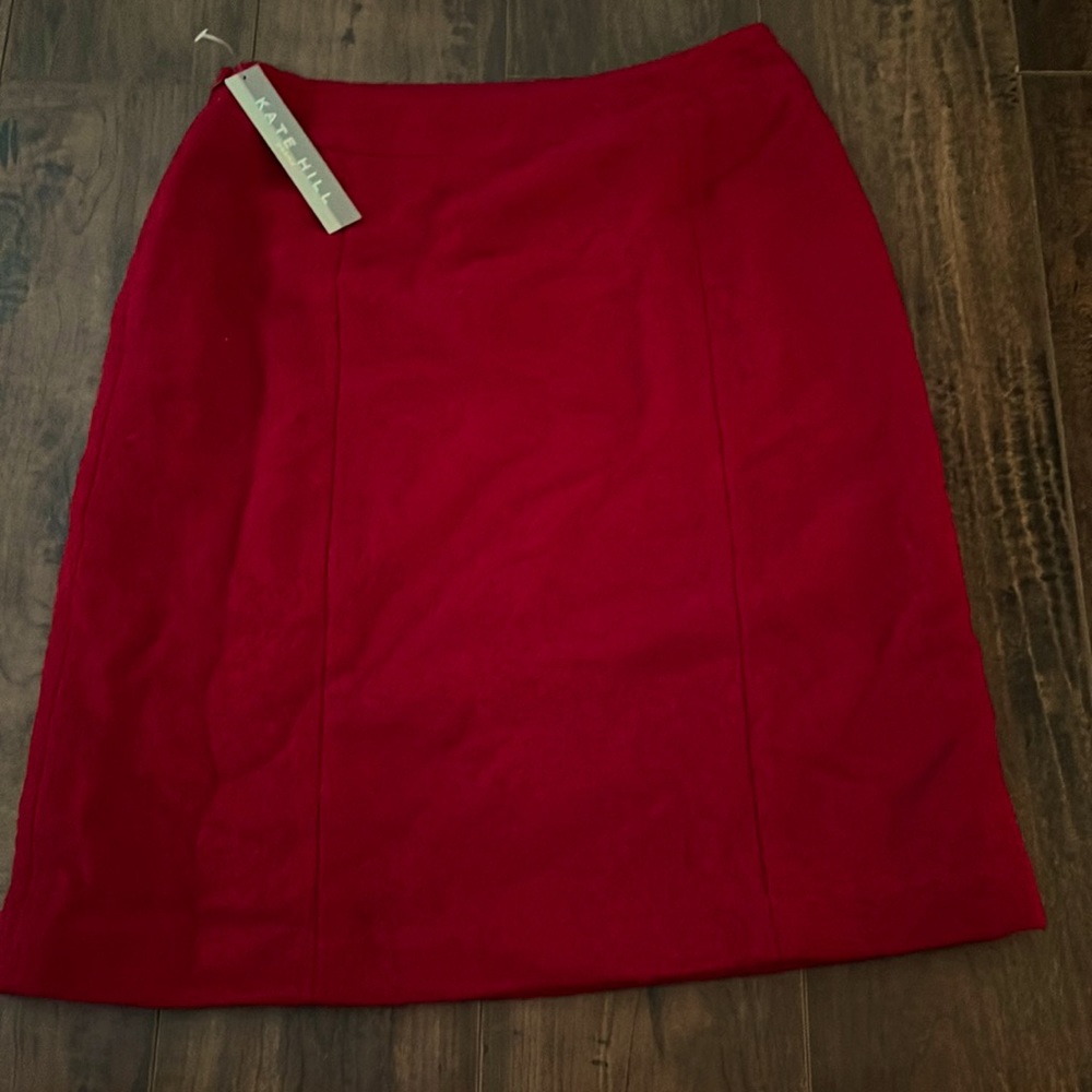 Katie Hill red business skirt and jacket set